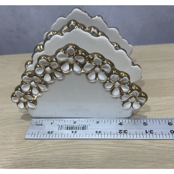 Vintage Verdici Gold & White Daisy Napkins Holder 1968 Lot of 2 Mint Condition - Picture 8 of 9